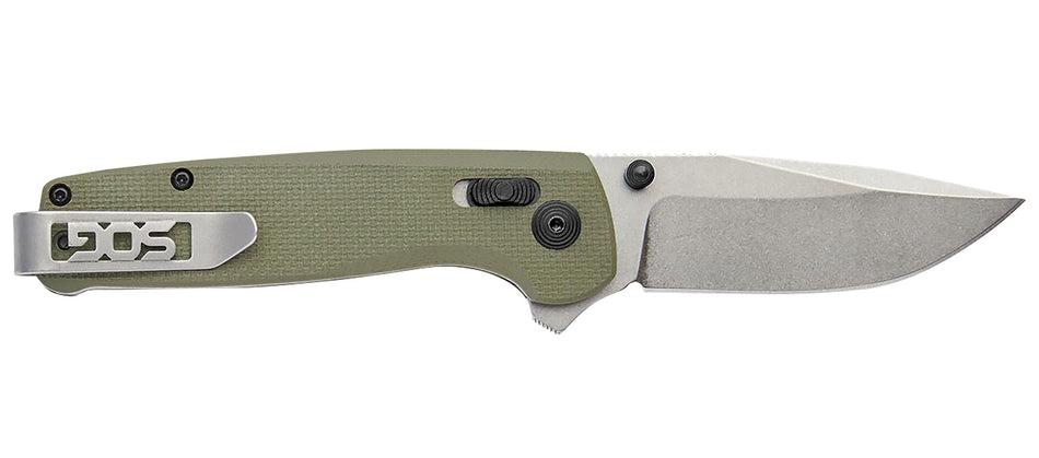 SOG Terminus XR 2.95" Folding Clip Point D2 Steel Stonewashed Blade Olive Drab Textured G10 Handle with Pocket Clip