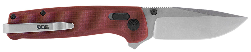 SOG Terminus XR 2.95" Folding Clip Point Plain Stonewashed D2 Blade Crimson Textured G10 Handle with Pocket Clip and Box
