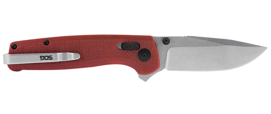 SOG Terminus XR 2.95" Folding Plain Clip Point D2 Steel Blade Crimson Textured G10 Handle and Belt Clip