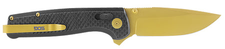 SOG Terminus XR LTE 2.95" Folding Plain Clip Point Gold TiCN S35VN Steel Blade Black Carbon Fiber G10 Handle and Box