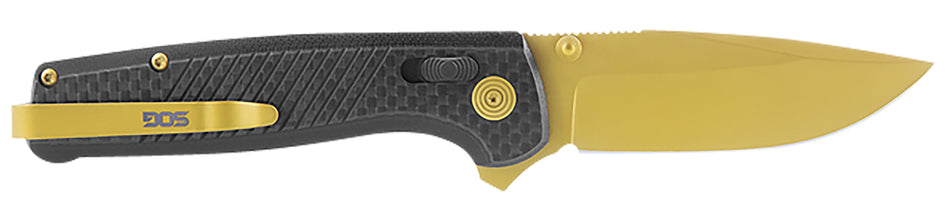 SOG Terminus XR LTE 2.95" Folding Plain Clip Point Gold TiCN S35VN Steel Blade Black Carbon Fiber G10 Handle and Box