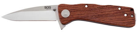 SOG Twitch II 2.65" Folding Assisted Drop Point Satin AUS-8A Blade with Brown Rosewood Handle and Safety Lock