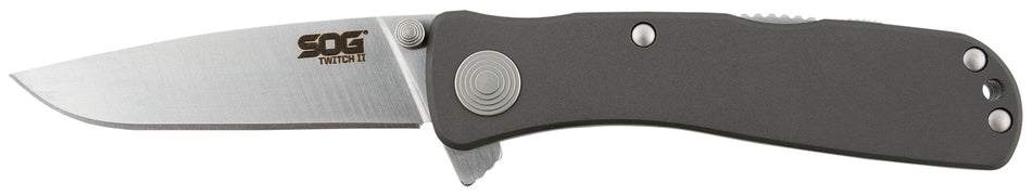 SOG Twitch II Folding Pocket Knife 2.65" Drop Point Plain AUS-8A Blade Gray Anodized Aluminum Handle with Belt Clip