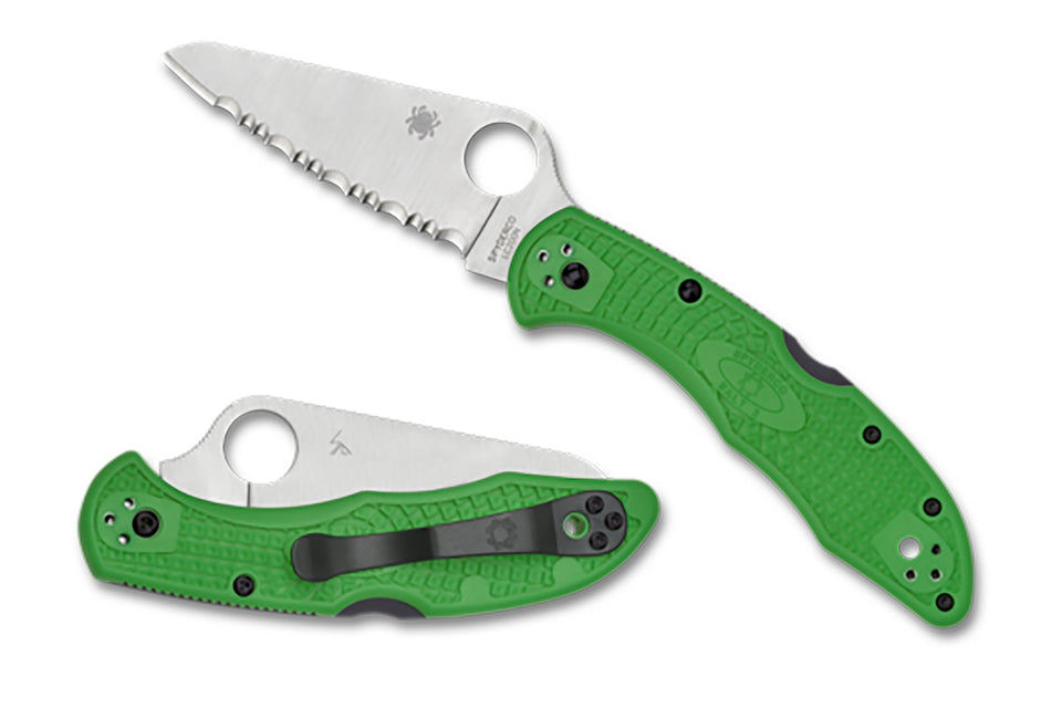 Spyderco Salt 2 3" Serrated Clip Point H1 Steel Blade Green Textured FRN Handle with Titanium Pocket Clip