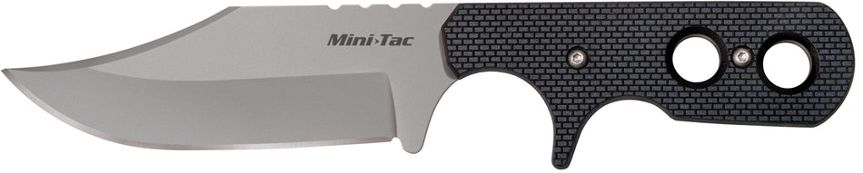 Cold Steel Mini Tac Bowie CS-49HCF 3.63" Fixed Plain Stone Washed Blade Black Griv-Ex Handle Bead Lanyard Sheath