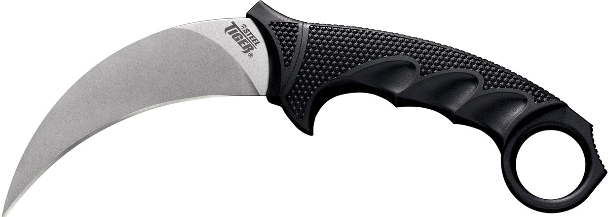Cold Steel Steel Tiger 4.75" Fixed Blade Stone Washed Japanese AUS-8A Stainless Black Griv-Ex Kray-Ex Handle