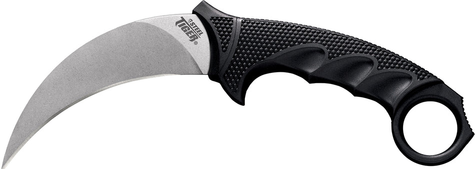 Cold Steel Steel Tiger 4.75" Fixed Blade Stone Washed Japanese AUS-8A Stainless Black Griv-Ex Kray-Ex Handle