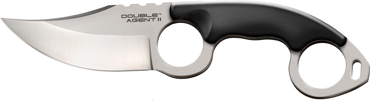 Cold Steel CS39FN Double Agent II 3" Fixed Plain AUS-8A Stainless Steel Blade Double Ring Griv-Ex Handle Includes Sheath