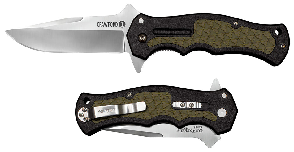 Cold Steel CS20MWCZ Crawford 1 3.50" Folding Plain Clip Point 4034 Stainless Steel Blade Black OD Green Traction Inlay GRN Handle