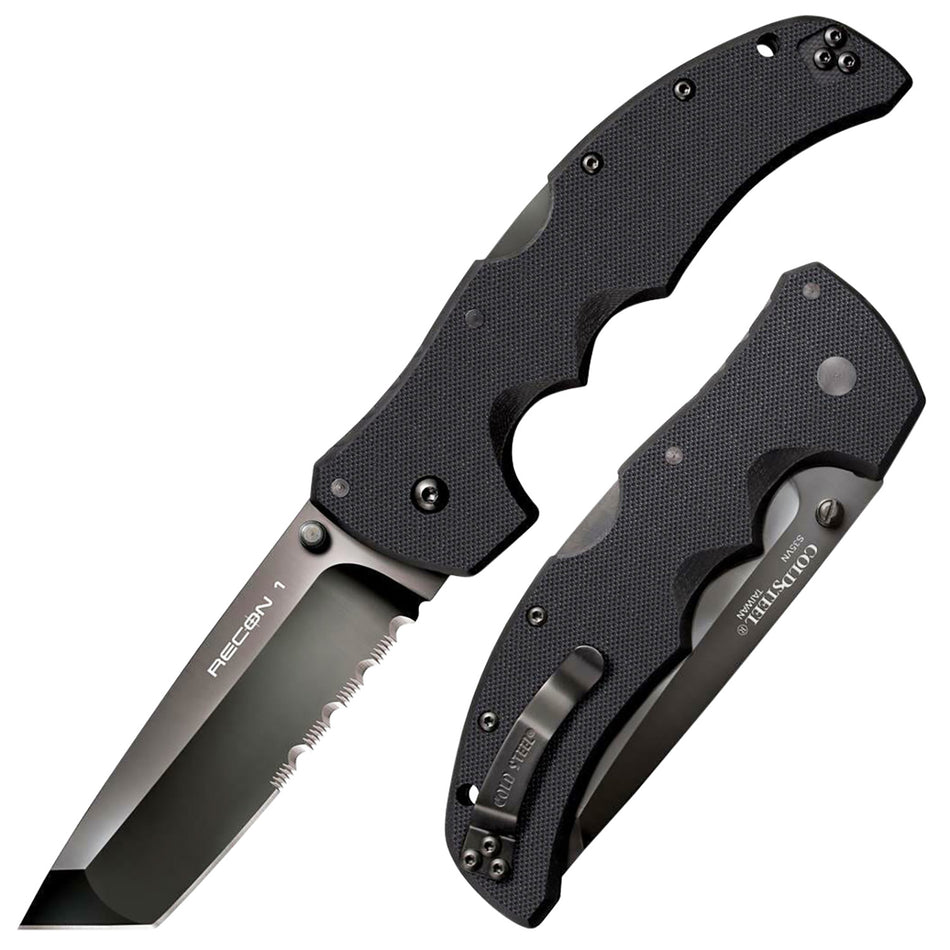 Cold Steel CS27BTH Recon 1 4" Folding Part Serrated American S35VN DLC Blade 5.38" Black G10 Handle Includes Belt Clip
