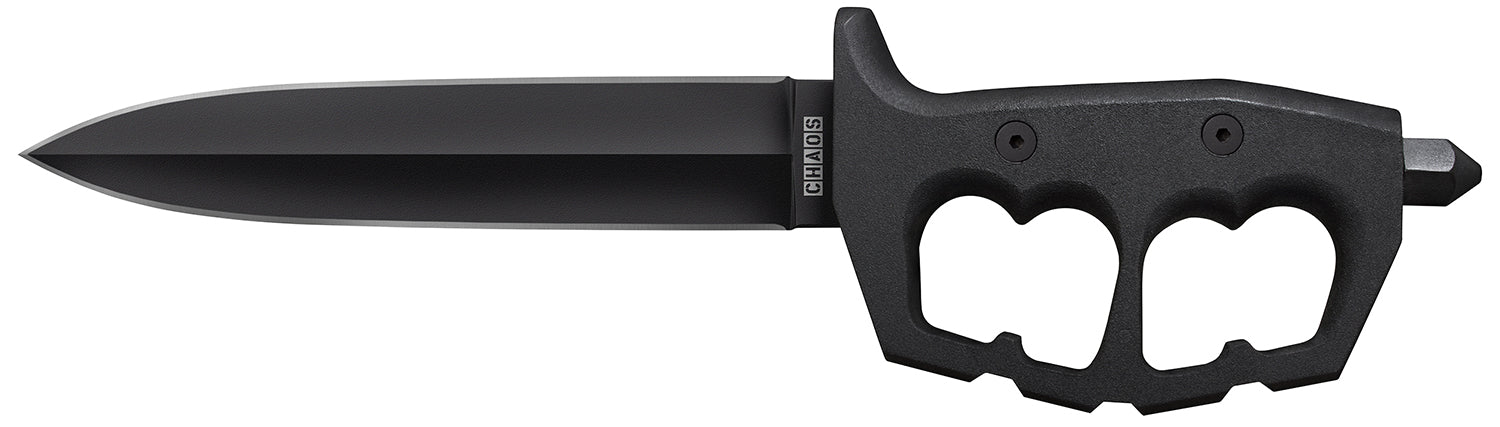 Cold Steel CS-80NTP Chaos Double Edge 7.50" Fixed Plain SK-5 High Carbon Steel Blade Black Aluminum D-Ring Handle