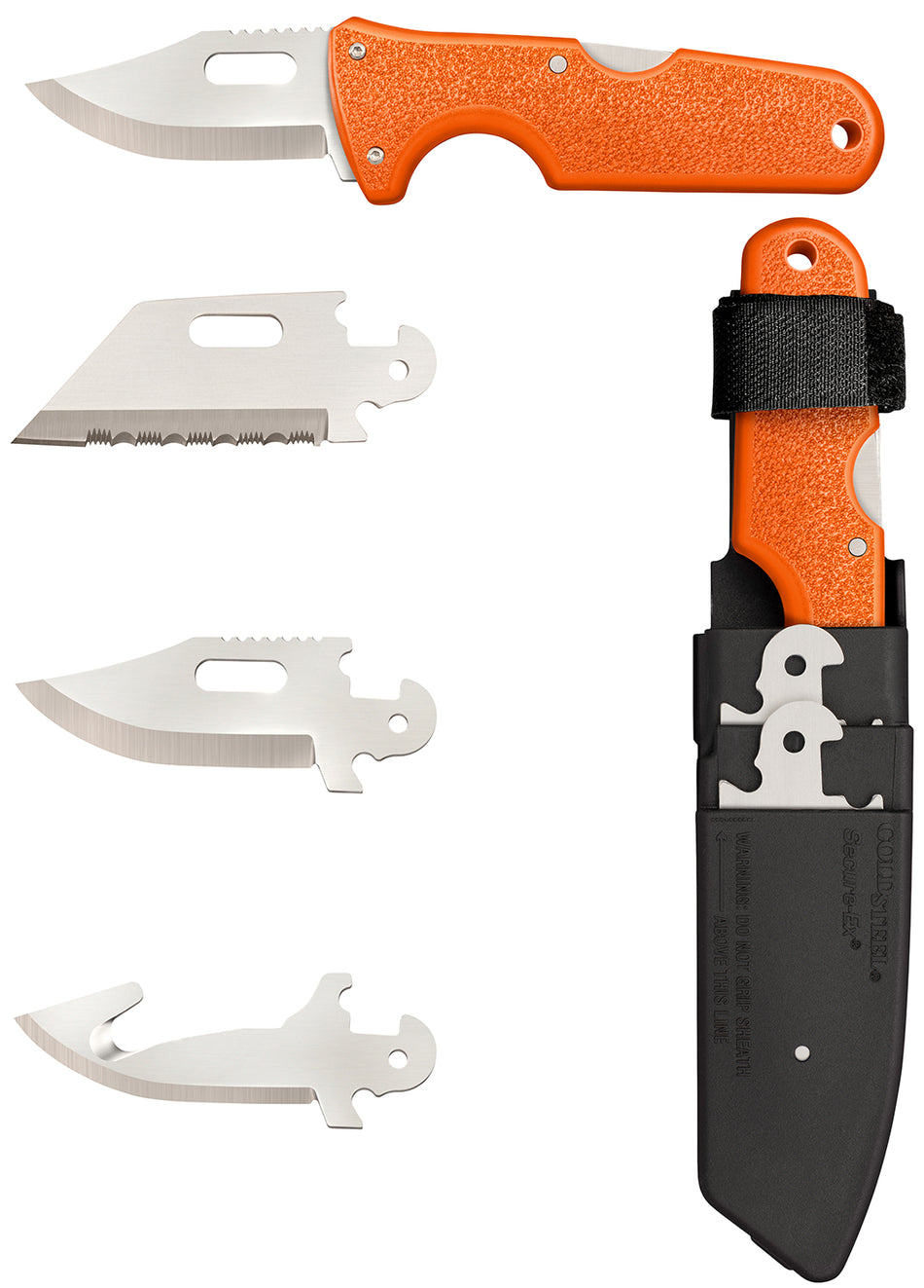 Cold Steel Click-N-Cut Hunter 2.50" Fixed Blade Bowie/Gut Hook/Serrated Satin 420J2 SS Orange ABS Handle 3-Blade Set