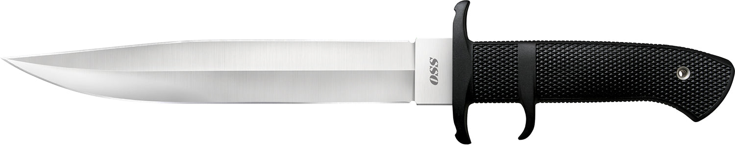 Cold Steel OSS 8.25" Fixed Blade Plain Satin AUS-8A Stainless Steel Double Edge Black Textured Kray-Ex Handle