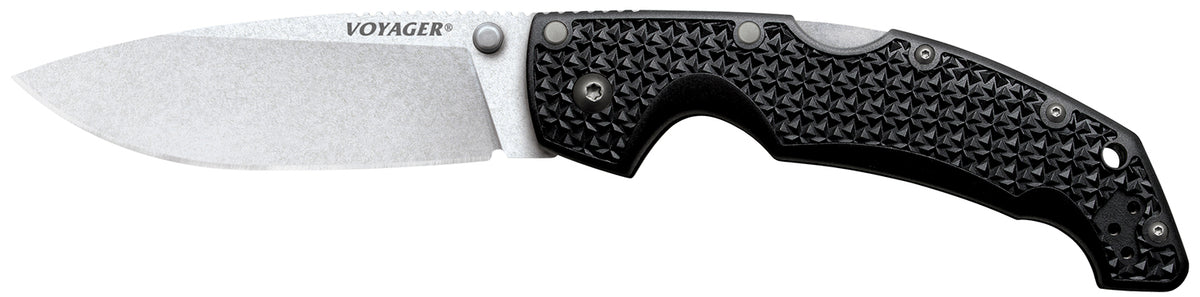 Cold Steel Voyager Large 4" Folding Drop Point Stone Washed AUS-10A Alloy Blade Black Textured Griv-Ex Handle