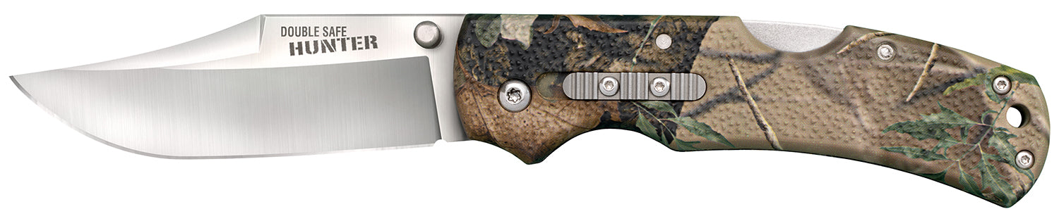 Cold Steel Double Safe Hunter 3.50" Folding Plain Clip Point 8Cr13MoV Stainless Steel Blade Camo GFN Handle