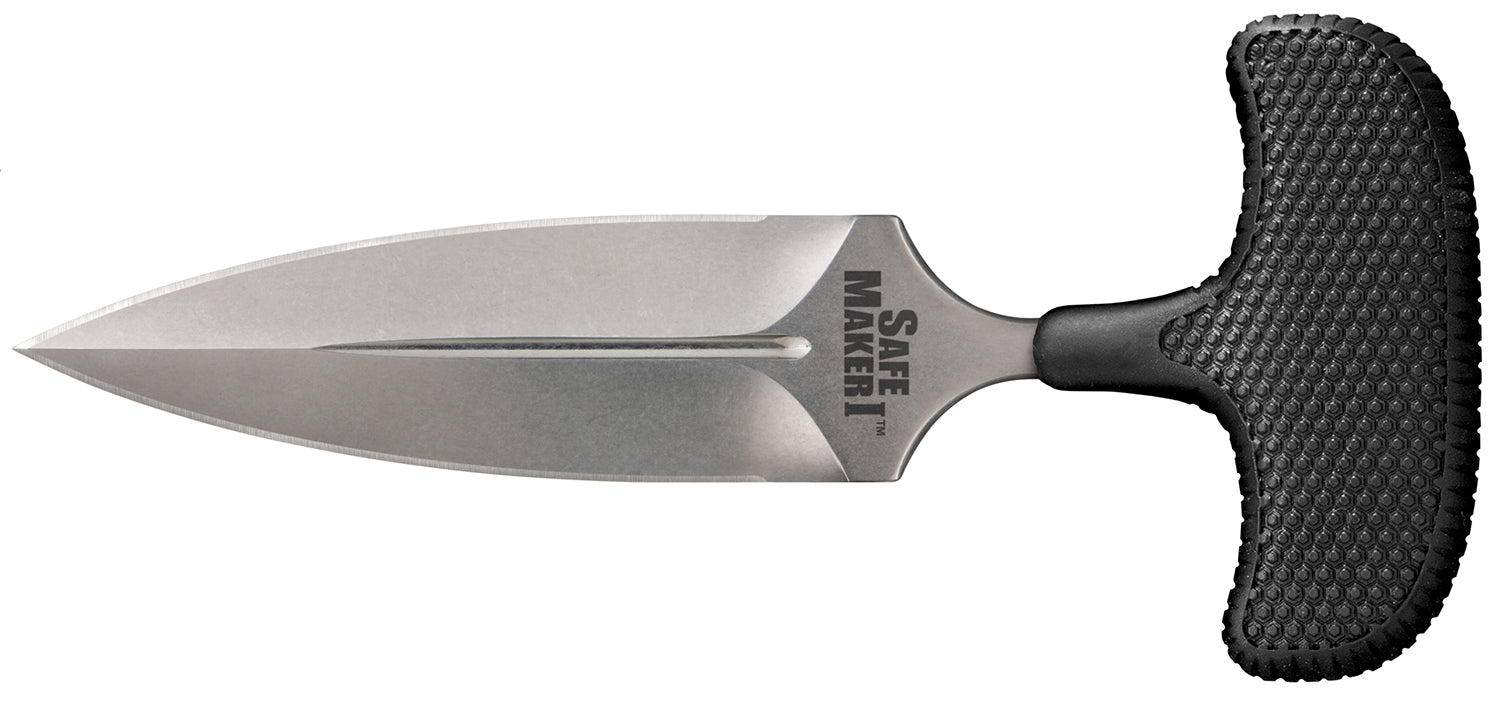 Cold Steel CS12DBST Safe Maker I Fixed 4.5" Plain Spear Point Stone Washed AUS-8A SS Blade Black Kray-Ex Handle Includes Sheath