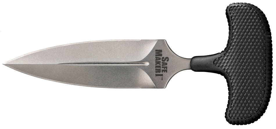 Cold Steel CS12DBST Safe Maker I Fixed 4.5" Plain Spear Point Stone Washed AUS-8A SS Blade Black Kray-Ex Handle Includes Sheath