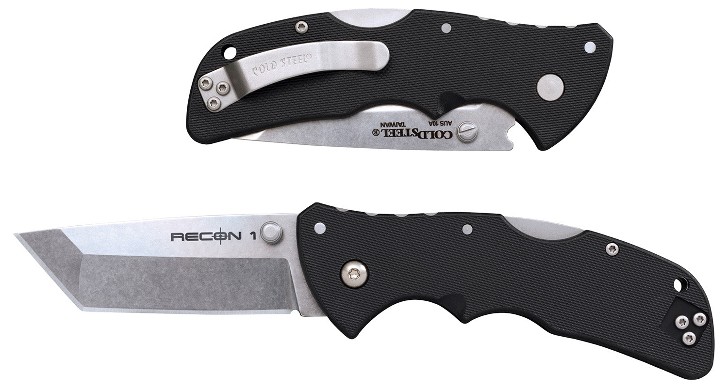 Cold Steel CS27BAT Recon 1 Mini Folding 3" Tanto Plain Stone Washed AUS-10A SS Blade with Black GRN Handle
