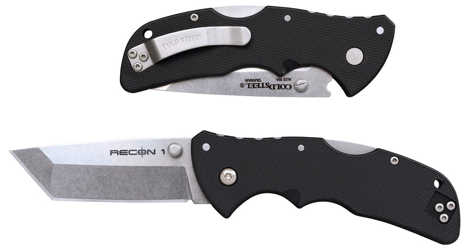 Cold Steel CS27BAT Recon 1 Mini Folding 3" Tanto Plain Stone Washed AUS-10A SS Blade with Black GRN Handle