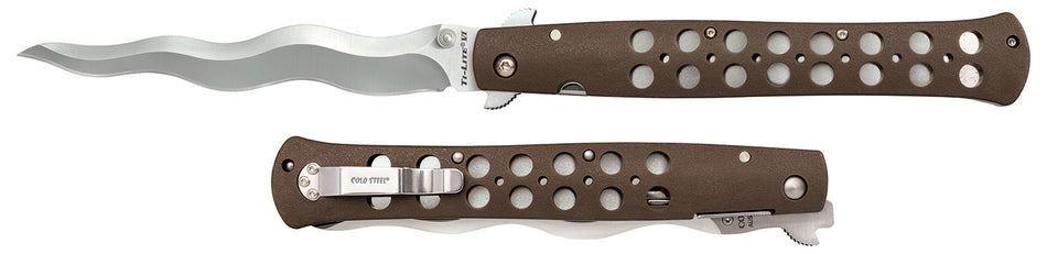 Cold Steel CS-26SXK6 Ti-Lite Folding 6" Plain Kris AUS-10A Steel Blade with Black Griv-Ex Handle