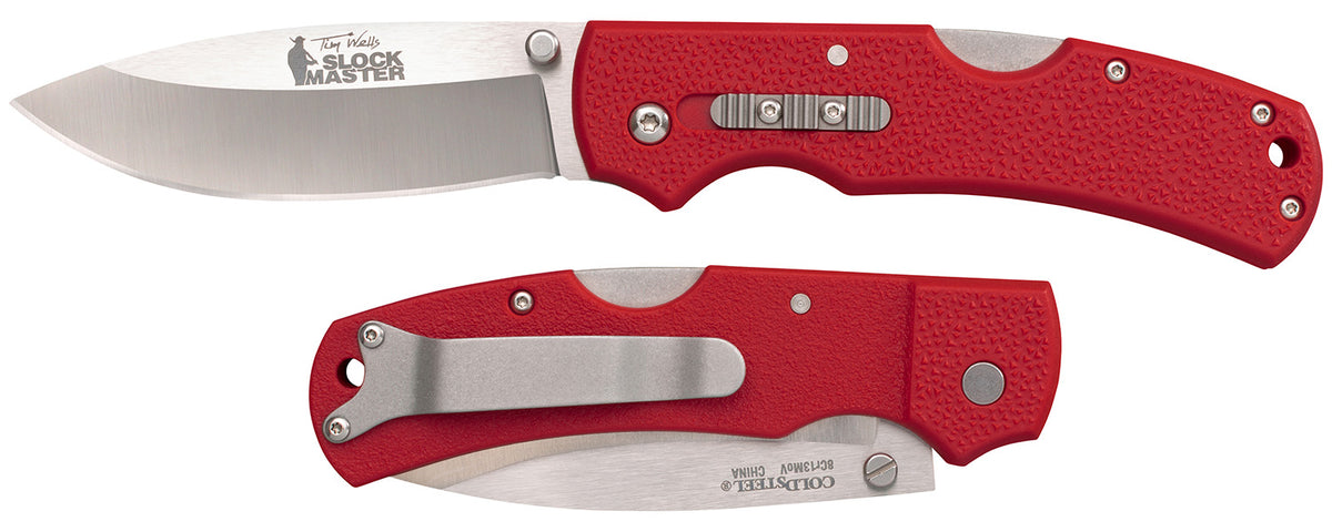 Cold Steel CS23JK Double Safe Slock Master Folding 3.50" Drop Point Plain 8Cr13MoV SS Blade Red GFN Handle Includes Pocket Clip