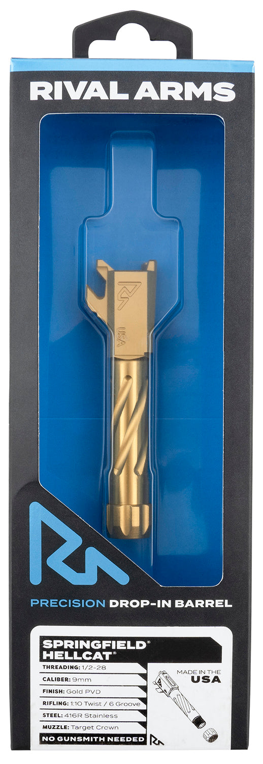 Rival Arms Precision V1 Gold PVD Stainless Threaded Spiral Fluted Drop-In Barrel, Springfield Hellcat