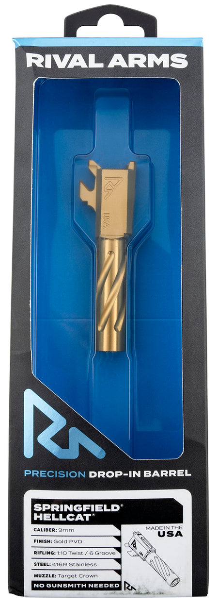 Rival Arms Precision V1 Gold PVD 416R Stainless Spiral Fluted Drop-In Barrel, Springfield Hellcat