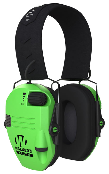 Walker's Razor Slim Electronic Ear Muff 23 dB Hi-Viz Green/Black Polymer Over the Head