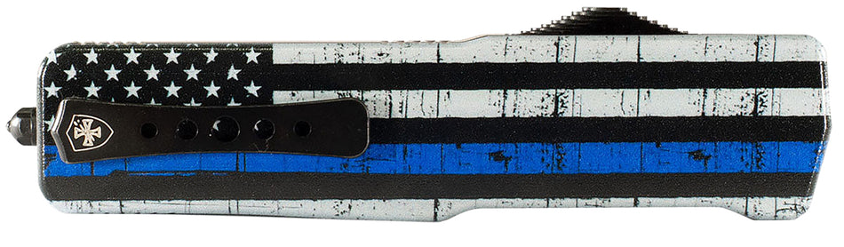 Templar Knife MABTB12 Premium Lightweight Slim OTF Dagger 3.25" Black Oxide D2 Blade, 5" We Back You Blue Line Handle