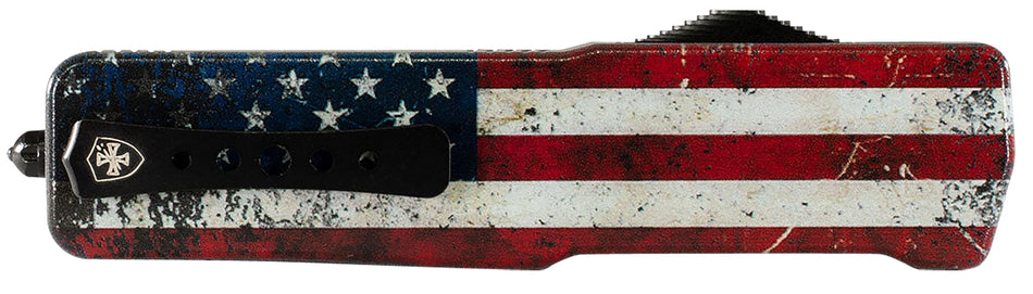 Templar MAUS321 Premium Lightweight US Flag Slim 3.25" OTF Drop Point Plain D2 Blade, 5" US Flag 6061-T6 Aluminum Handle w/ Pocket Clip
