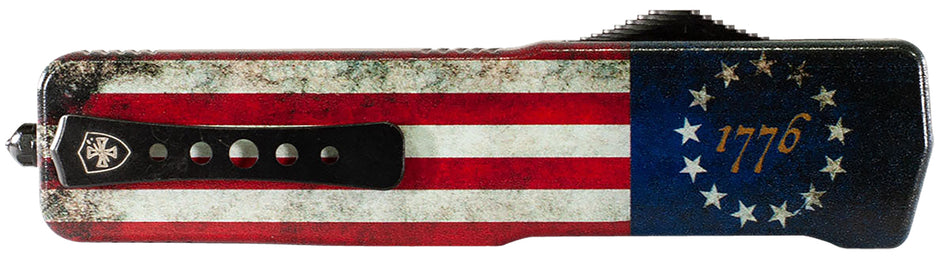 Templar Knife LZBRF321 Premium Weighted Large OTF Drop Point Stonewashed D2 Blade, 5.25" Betsy Ross Flag Zinc Alloy Handle
