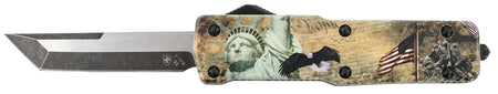 Templar Knife SZLIB221 Premium Weighted Small OTF Tanto Stonewashed D2 Blade, 4.50" Liberty Flag Eagle Gold Zinc Alloy Handle
