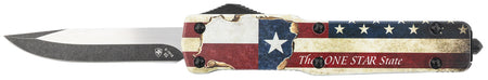 Templar Knife MZTX321 Premium Weighted Slim OTF Drop Point Stonewashed D2 Blade, 4.93" Red White Blue Texan Zinc Alloy Handle