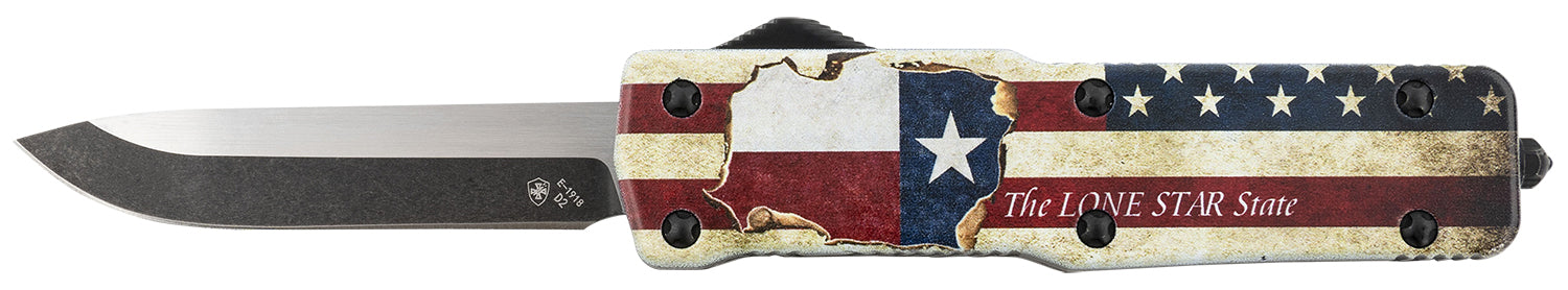 Templar Knife SZTX321 Premium Weighted Small OTF Drop Point Stonewashed D2 Blade, 4.50" Texan Red White Blue Zinc Alloy Handle