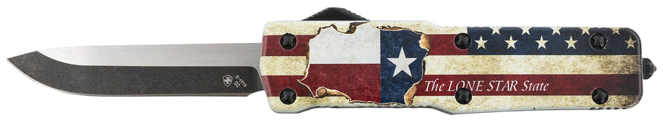 Templar Knife SZTX321 Premium Weighted Small OTF Drop Point Stonewashed D2 Blade, 4.50" Texan Red White Blue Zinc Alloy Handle