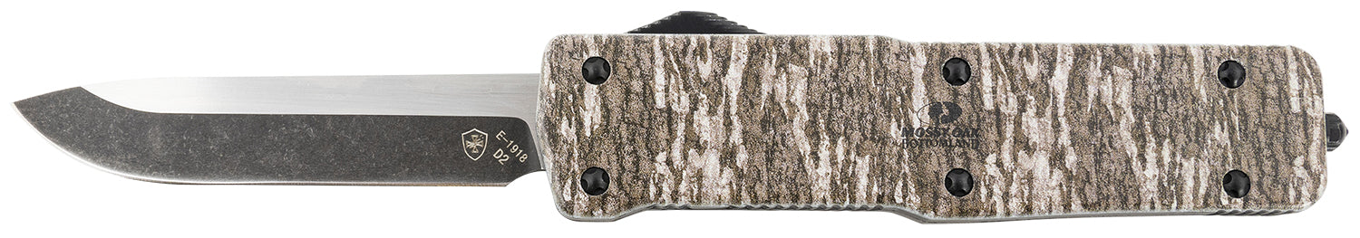 Templar Knife LZMOB321 Premium Weighted Large OTF Drop Point Stonewashed D2 Blade, 5.25" Mossy Oak Bottomland Zinc Alloy Handle
