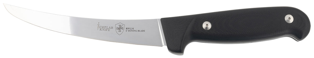 Templar Knife K6BBK362 Boning Knife 6-Inch Fixed Damasteel Blade with 5" Black G10 Handle
