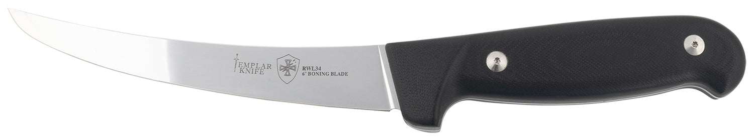 Templar Knife K6BBK362 Boning Knife 6-Inch Fixed Damasteel Blade with 5" Black G10 Handle