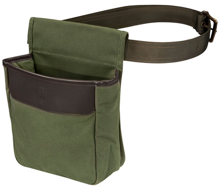 Beretta Waxwear Shotgun Shell Pouch 50rd, Green Cotton and Leather, Waterproof