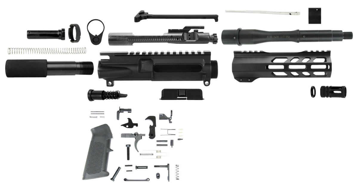 TacFire 5.56x45mm NATO 7.50" Barrel AR Pistol Build Kit Black with BCG and Handguard