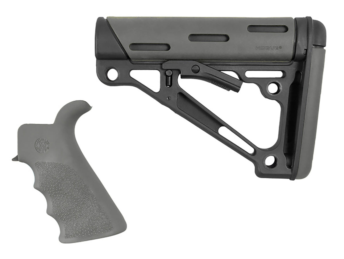Hogue OverMolded Collapsible Buttstock Slate Gray Rubber with Finger Grooved Grip AR-15 M16 Mil-Spec