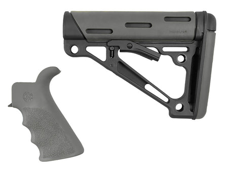 Hogue OverMolded Collapsible Buttstock Slate Gray Rubber with Finger Grooved Grip AR-15 M16 Mil-Spec
