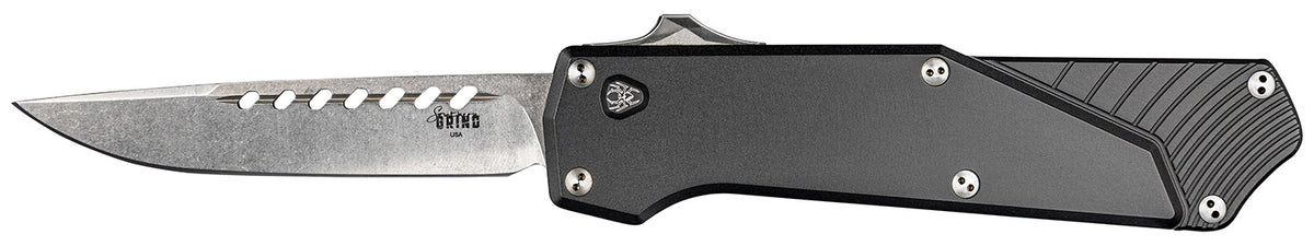 Southern Grind SG12030020 Arachnid 3.20" Out-the-Front Drop Point S35VN Steel Blade, Black Aluminum Handle