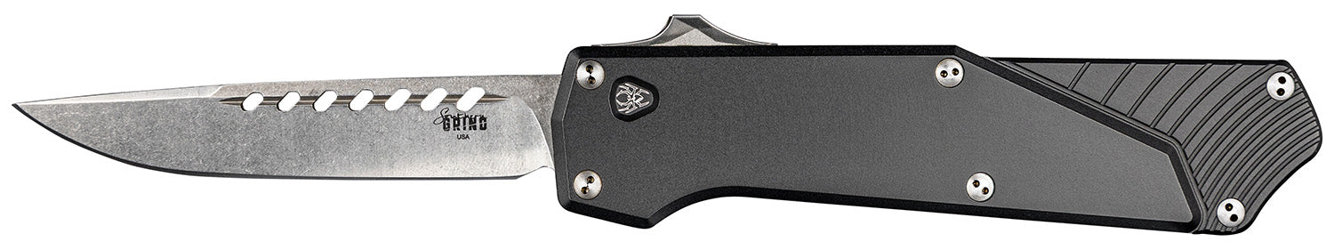 Southern Grind SG12030020 Arachnid 3.20" Out-the-Front Drop Point S35VN Steel Blade, Black Aluminum Handle