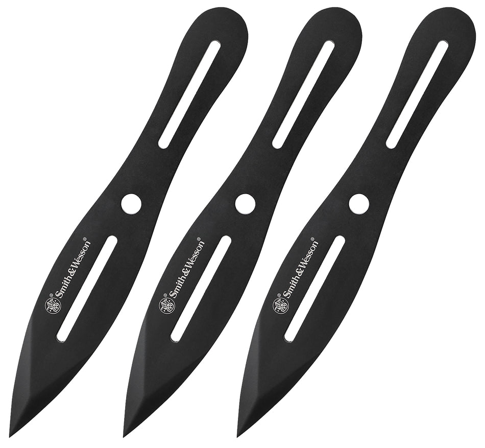 Smith & Wesson Bullseye SWTK8BCP Fixed Blade Throwing Knife Set 4.26" Black Oxide Stainless Steel Blades Includes Belt Sheath