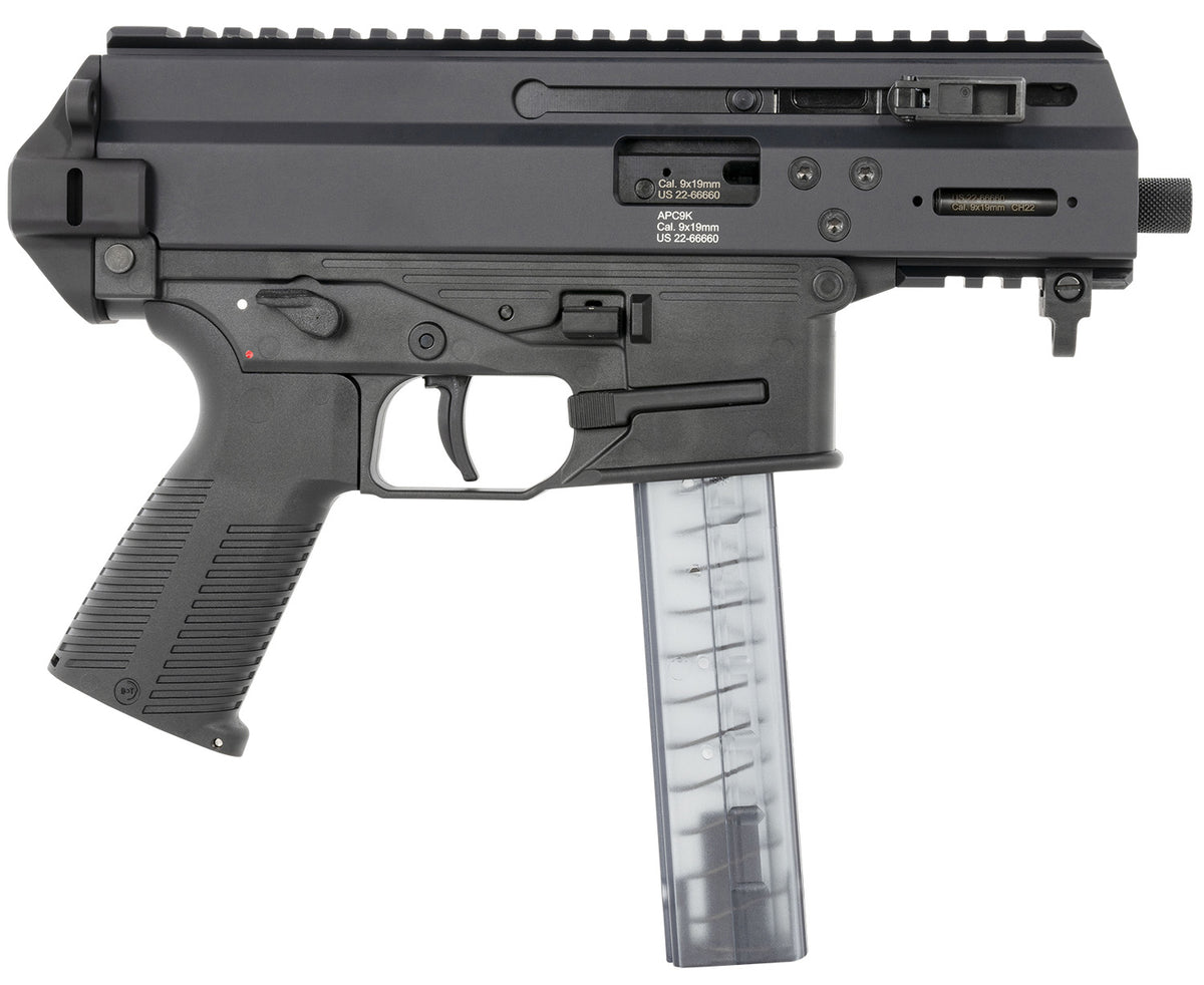 B&T APC9K BT-36176502 9mm Luger Pistol - 30+1, 4.30" Steel Barrel, Black Receiver, Brace Adapter
