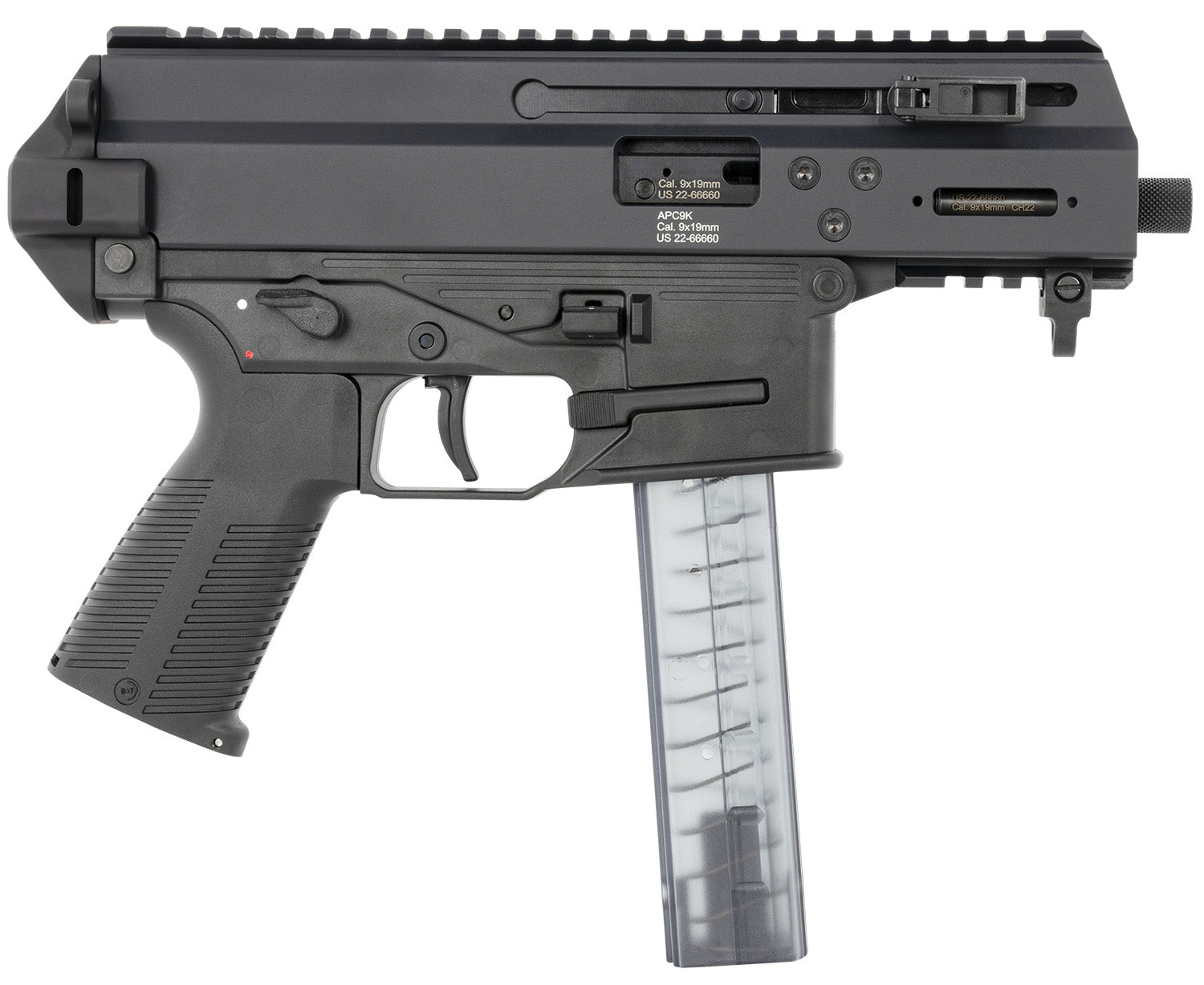 B&T APC9K BT-36176502 9mm Luger Pistol - 30+1, 4.30" Steel Barrel, Black Receiver, Brace Adapter