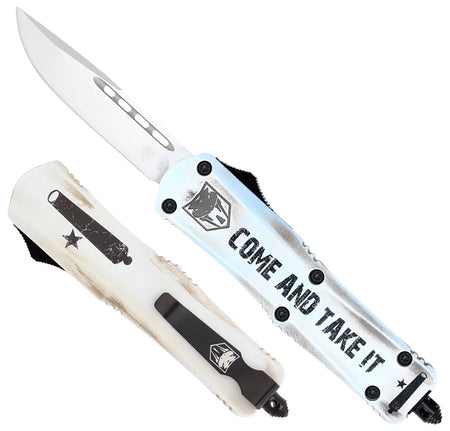 CobraTec SCATIFS3DNS Come And Take It Small 3" OTF Drop Point D2 Blade White Cerakoted Handle w/ Glass Breaker