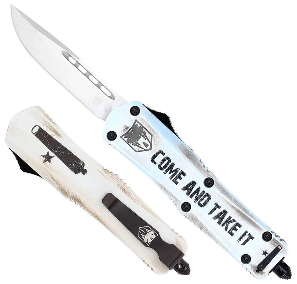 CobraTec SCATIFS3DNS Come And Take It Small 3" OTF Drop Point D2 Blade White Cerakoted Handle w/ Glass Breaker