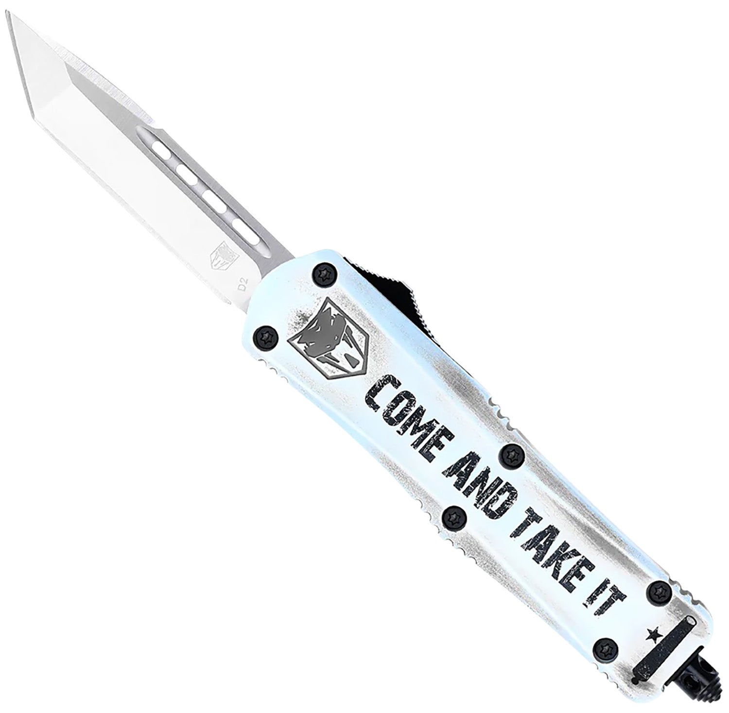 CobraTec SCATIFS3TNS Come And Take It Small 3" OTF Tanto Satin D2 Blade White Cerakoted Handle w/ Pocket Clip